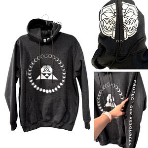 NWT! Farmers Market Hawaii M Embroidered $120 Hoodie Moon Cycles Sweatshirt Gray